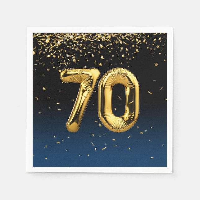 70. Goldballons und Confetti Napkins Serviette (Vorderseite)