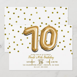 70 Goldene Luftballons & Konfetti 70. Geburtstagsf Einladung