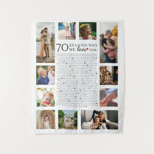 70 Gründe warum wir dich lieben Fotocollage Geburt Wandteppich