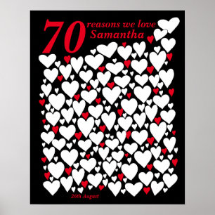 70 Gründe warum wir dich lieben Schwarzes Rot Poster