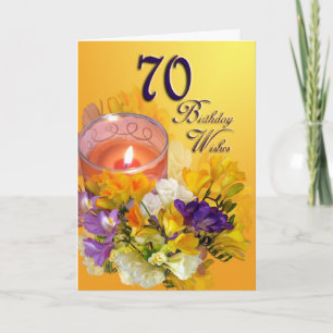 70. Happy Birthday Card - Freesias und Kerze Karte