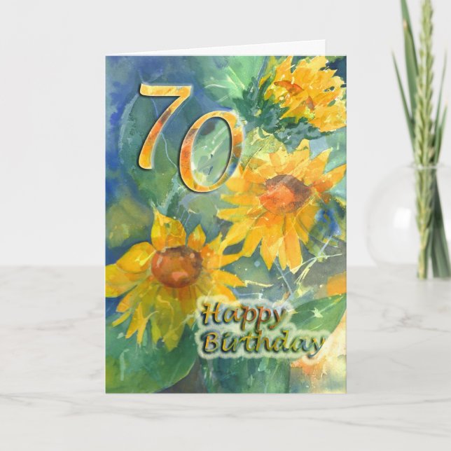 70. Happy Birthday Card - Sonnenblumen Karte (Vorderseite)