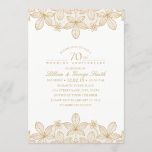 70. Hochzeitsjubiläum Elegante goldene Spitze Einladung