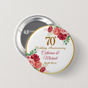 70. Hochzeitsjubiläum Goldrahmen Blumen Button