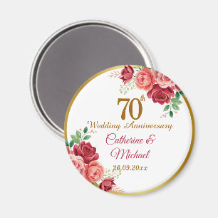 70. Hochzeitsjubiläum Goldrahmen Blumen Magnet