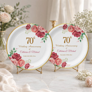 70. Hochzeitsjubiläum Goldrahmen Blumen Pappteller