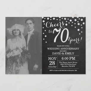 70. Hochzeitstag Schiefertafel Schwarz Silber Einladung