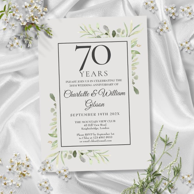 70. Hochzeitstag Wasserfarbenwelt Einladung (70th Wedding Anniversary Watercolour Greenery Invitation)