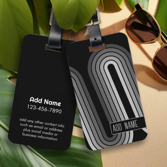 70 Inspirierte Line Art Shades of Gray and Black Gepäckanhänger (Custom Photo Collage Luggage Tag)