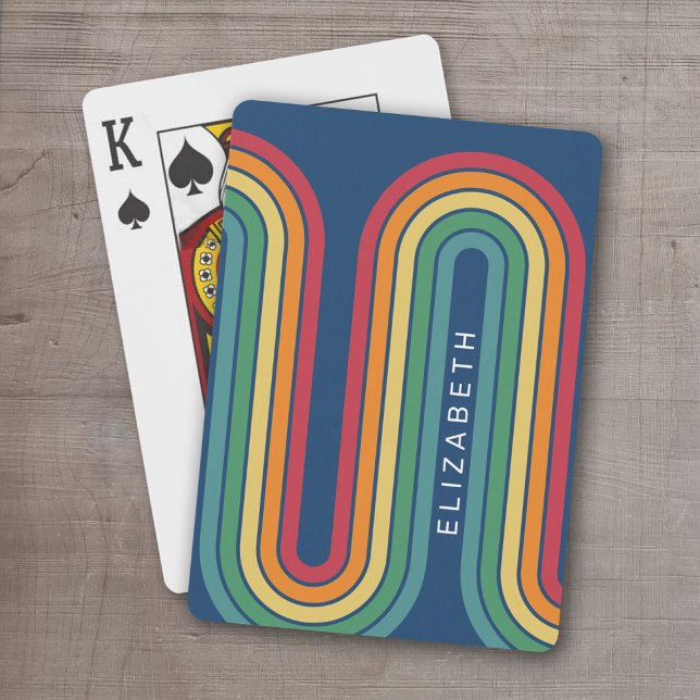 70 Inspirierte Linie Art Blue Red Orange Yellow Ar Spielkarten (Retro Stripe Design - Personalized Playing Cards)