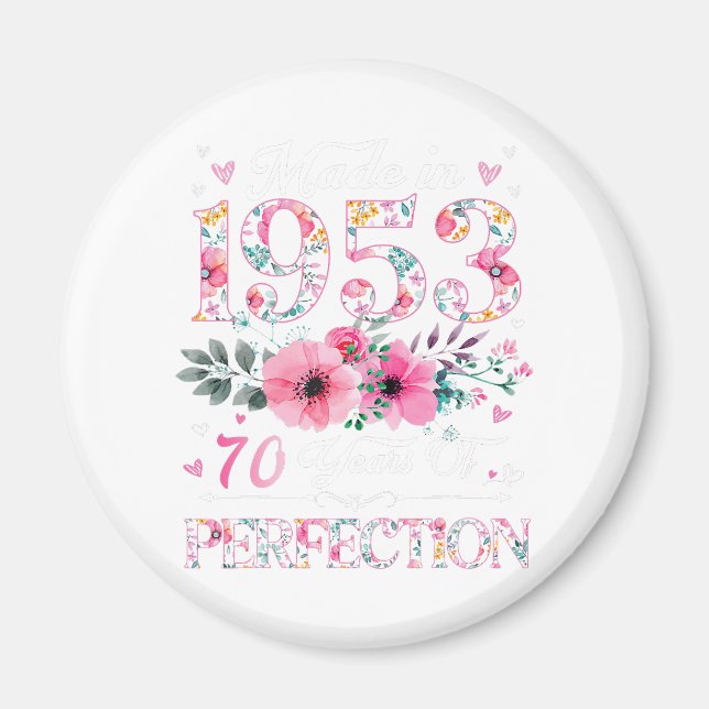 70 Jahre alt 1953 Blumengeschenk 70. Geburtstag Magnet (Vorne)