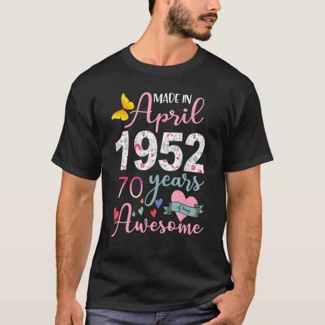 70 Jahre alt Gebildet im April 1952 florale 70. Ge T-Shirt (Vorderseite)