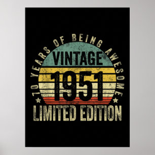 70 Jahre alte Geschenke Vintag 1951 Geburtstag Poster