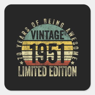 70 Jahre alte Geschenke Vintage 1951 Geburtstag Quadratischer Aufkleber