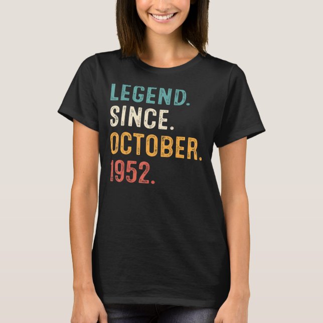 70 Jahre alte Legende seit Oktober 1952 70. Geburt T-Shirt (Vorderseite)