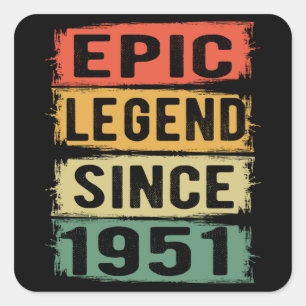 70 Jahre alter Tag 1951 Epische Legende 71. Geburt Quadratischer Aufkleber