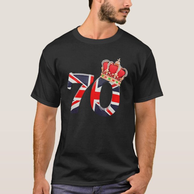 70 Jahre Britische Flagge Krone The Queen Platinum T-Shirt (Vorderseite)