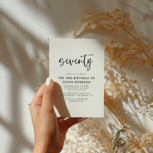 70. Modern 70. Black & White Geburtstagsparty Einladungspostkarte