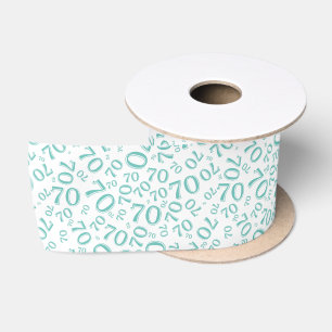 70. Moderne Zahlenfolge Teal/Weiß Satinband