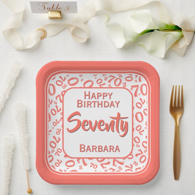 70. Party Random Number Pattern Korallen/Weißbuch Pappteller (Hochzeit)