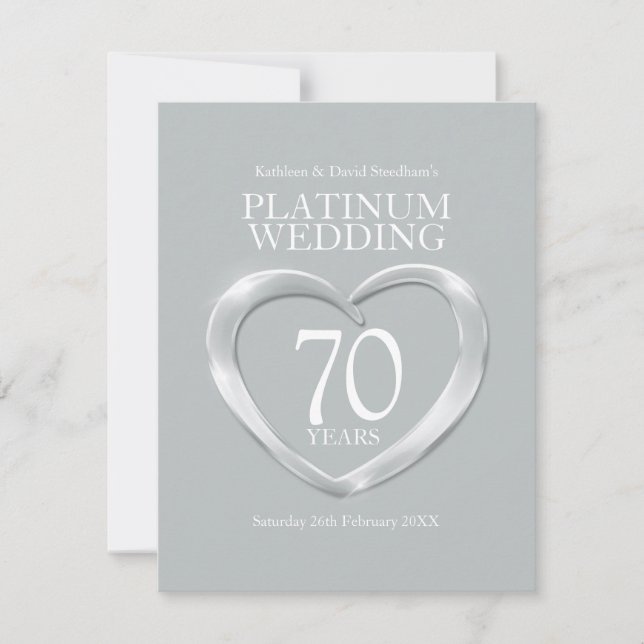 70. Platinum Hochzeitstag Herzkarte RSVP Karte (Vorderseite)