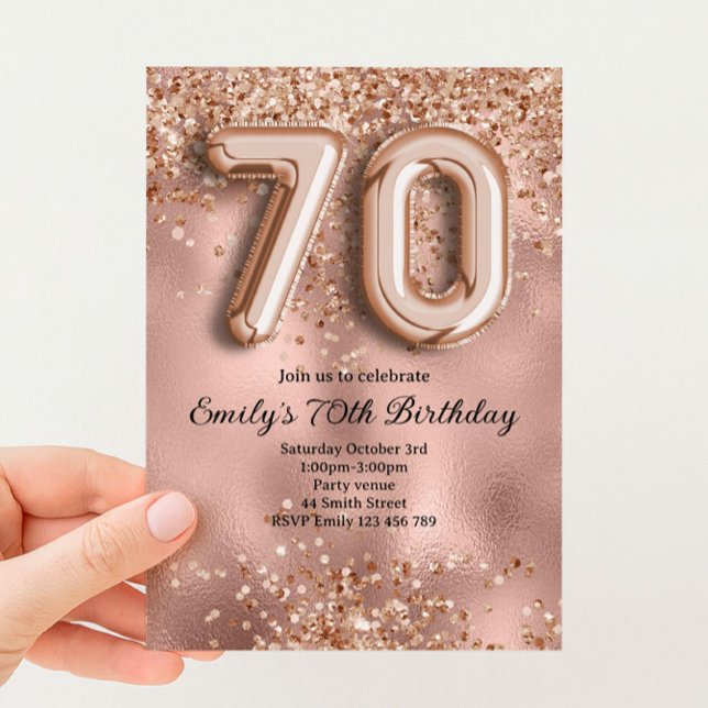 70. Roségold Glitter Geburtstag Einladung (Von Creator hochgeladen)