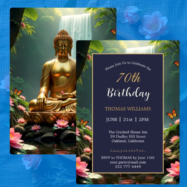 70. Ruhiger Buddha, Wasserfall, Lotus Blume Einladung (Von Creator hochgeladen)