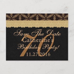 70. Save the Date Geburtstag Pale Gold Lace Black  Ankündigungspostkarte