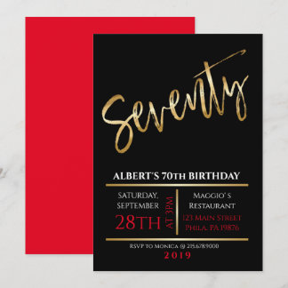 70. Seventieth Birthday Gold Black Einladung