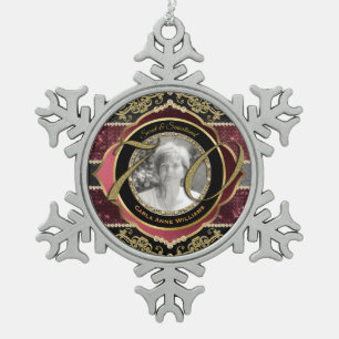 70. Seventieth Gold Ruby Diamonds Foto Frame Schneeflocken Zinn-Ornament