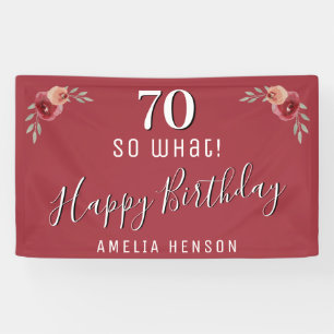 70 So, was Red Watercolor Floral 70. Geburtstag Banner