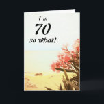 70 so Was Sea Beach Oleander Floral 70. Geburtstag Karte<br><div class="desc">70 so Was Sea Beach Oleander Floral 70. Geburtstagskarte. Ein wunderschönes Foto mit blühendem Oleander am Strand und am Meer. Floral 70. Geburtstag Grußkarte mit einem lustigen und inspirierenden Zitat bin ich 70 so Was und ist perfekt für eine Person mit einem Sinn für Spaß. Passen Sie Ihre Altersnummer und...</div>
