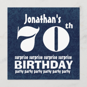 70. SURPRISE Geburtstagspartei Navy Blue White W15 Einladung