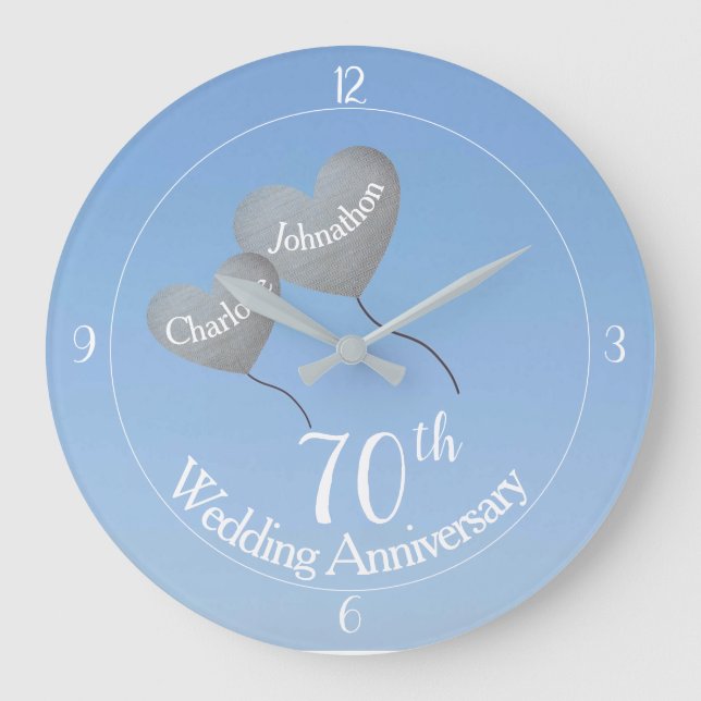 70 th platinum wedding anniversary heart balls große wanduhr (Vorderseite)