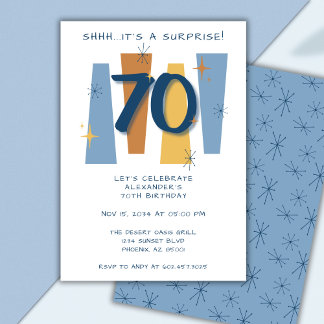 70. Überraschung Geburtstag Retro Masculine Blue Einladung