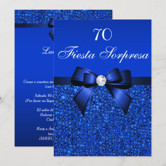 70. Überraschungsparty Royalblaue Pailletten und S Einladung