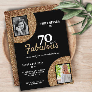 70 und Fabelhaft Gold Glitter 2 Foto 70. Geburtsta Einladung