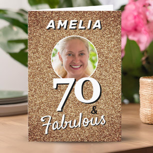 70 und Fabelhaft Gold Glitter Foto 70. Geburtstag Karte
