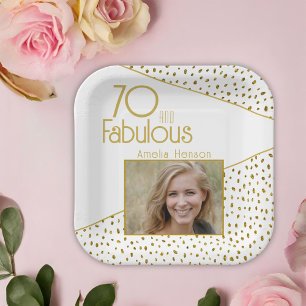 70 und Fabelhaft Gold Glitter Foto 70. Geburtstag Pappteller