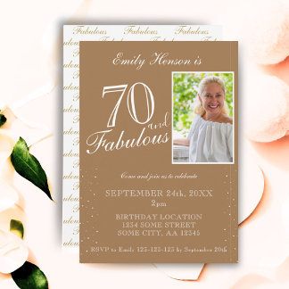 70 und fabelhafte Elegant Beige Foto Geburtstag Einladung