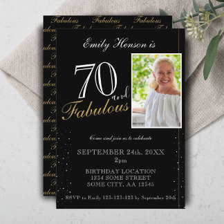 70 und fabelhafte Elegant Black Foto Geburtstag Einladung
