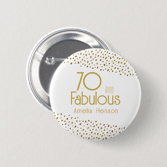70 und fabelhafter Gold Glitzer 70. Geburtstag Button (Vorne & Hinten)