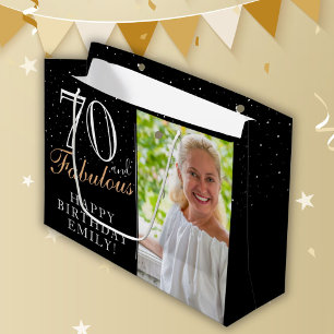 70. und fabelhaftes elegantes Black 70. Geburtstag Große Geschenktüte