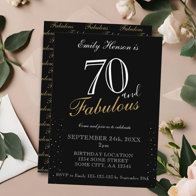 70 und Fabulous Black Elegant Script Geburtstag Einladung (Von Creator hochgeladen)
