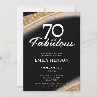 70 und Fabulous Black Gold Geburtstag Einladung