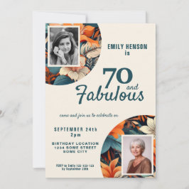 70 und Fabulous Blume Muster 2 Foto Geburtstag Einladung