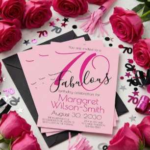 70 und Fabulous Blush Pink Schwarz 70. Geburtstag Einladung