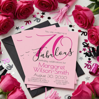 70 und Fabulous Blush Pink Schwarz 70. Geburtstag Einladung