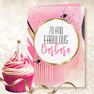 70 und Fabulous Pink Gold Black Moderne Geburtstag Karte