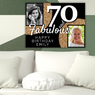 70 und Fantastisch Gold Glitter 2 Foto Geburtstag Poster